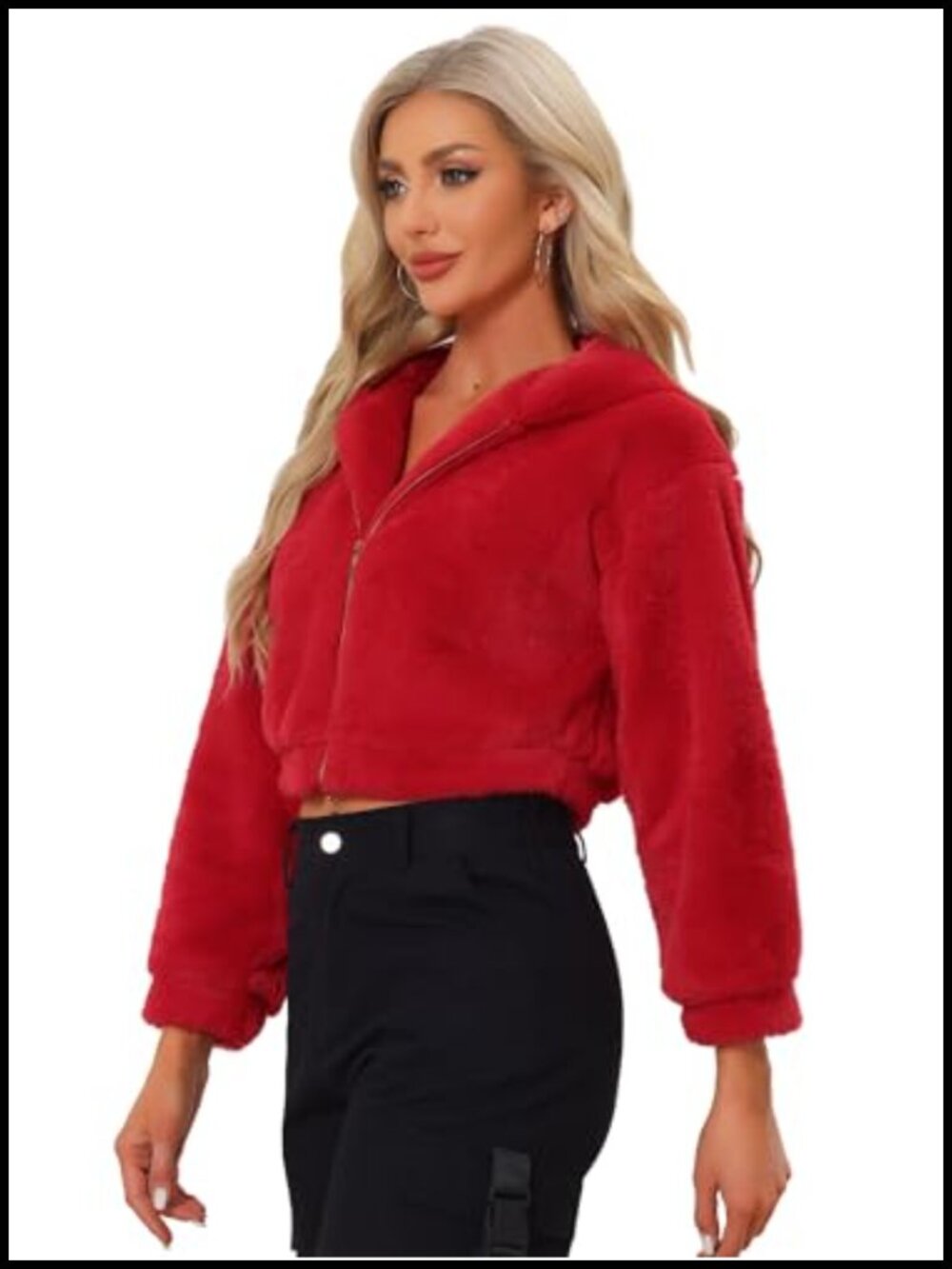 Faux Fur Cropped Zip Up Hoodie Fluffy Casual Winter Coat